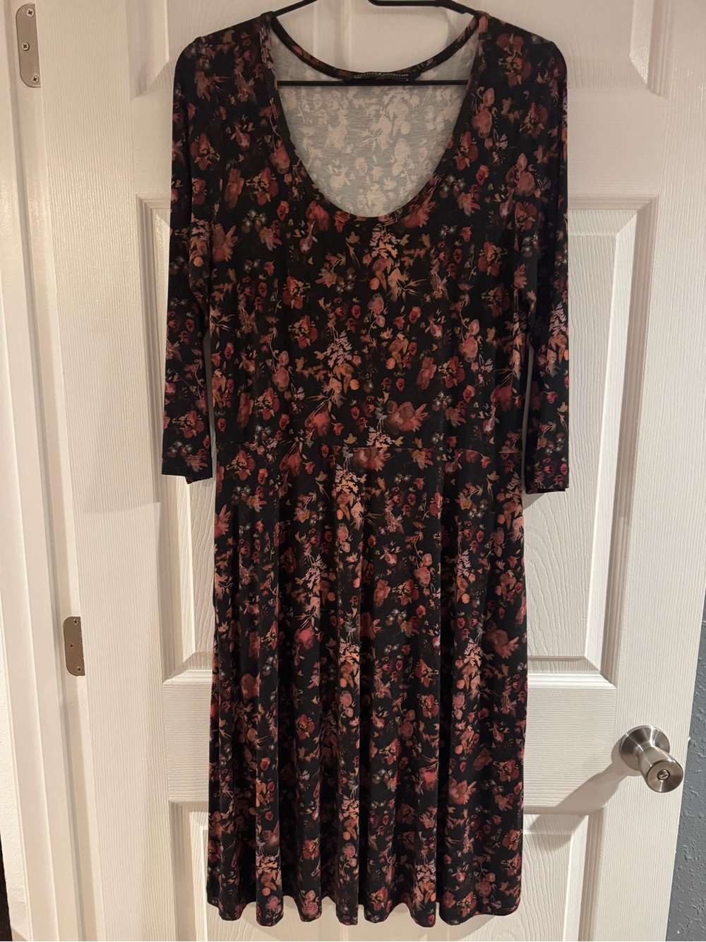 Peruvian Connection Black Floral Long-Sleeve Scoop Dress
